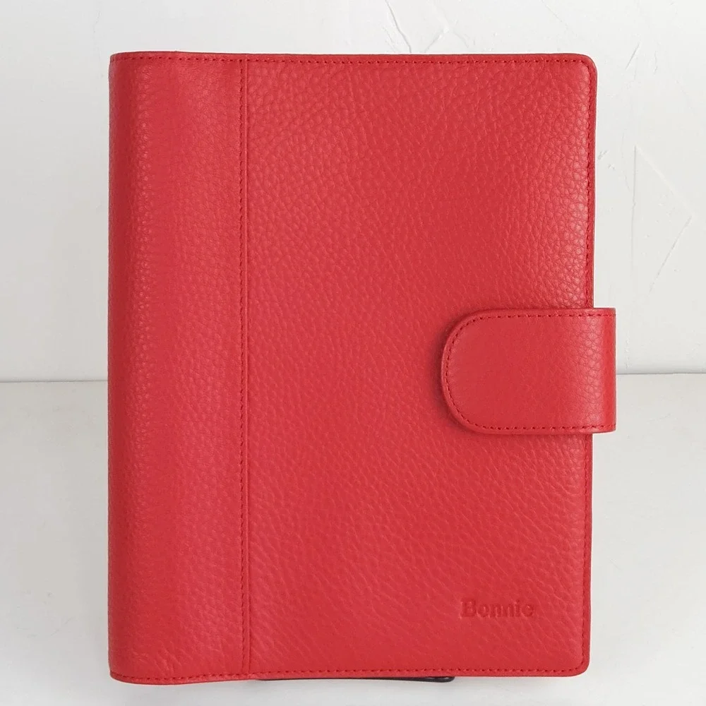 Levenger Pebbled Leather Portfolio Organizer Cover Red Personalized Bonnie 10x8